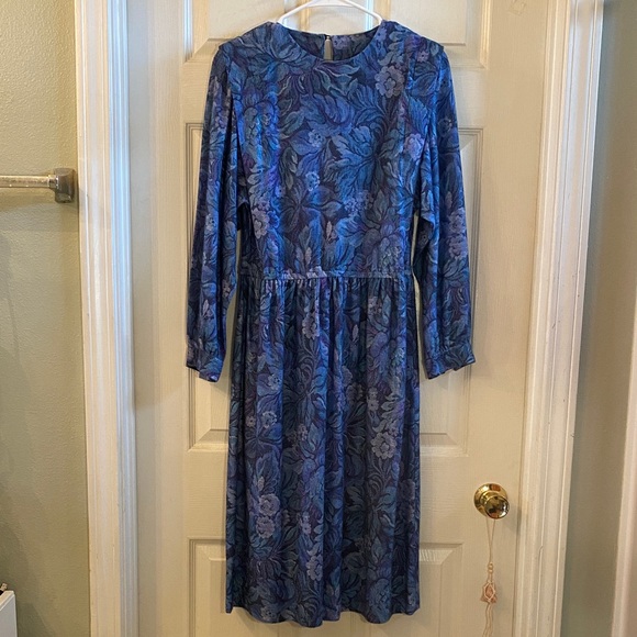 Vintage Handmade Blue and Purple Long Sleeve Dress with Pockets! - Picture 3 of 13